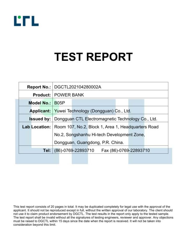 UL - Yuwei Technology (Dongguan) Co., Ltd.