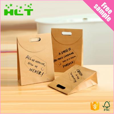 China Food Grade Recyclable Luxury Brown Die Cut Shopping Paper Bag With Logo Print for sale