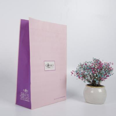 China Recyclable Pink Kraft Paper Food Packaging Bag With See Window for sale