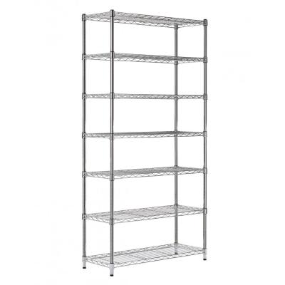 China 7 Tiers Industrial Chrome Plated Stackable Wire Shelving Units , 14 Inch Deep Wire Shelving for sale