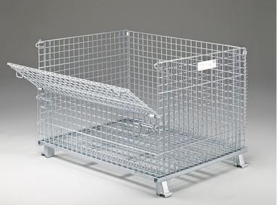 China Zinc - Coated Industrial Stackable Collapsible Wire Container With Casters Movable for sale