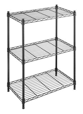 China 3 Tier Home Storage Organizer Black Home Wire Shelving Unit On Wheels Adjustable for sale