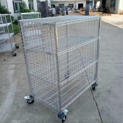 Chine Chariot de service de fil industriel de 4 niveaux avec la maille de côtés des clôtures trois à vendre