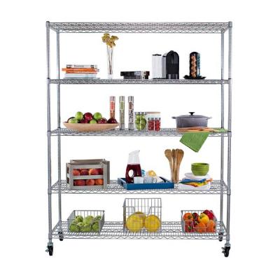 China 5-Tier Kitchen Storage Organizer Wire Shelving Unit Adjustable Metal Shelf Rack for sale