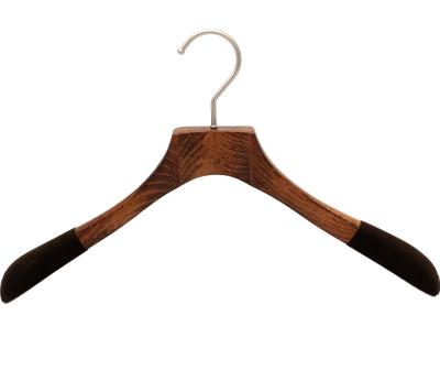 China New Style Eco-friendly Material Antique Wood Coat Hanger With Velvet Shoulder for sale