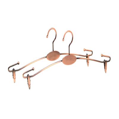 China Modern Lingerie Hanger Copper Color Antique Underwear Clothes Show Hanger With Clips for sale