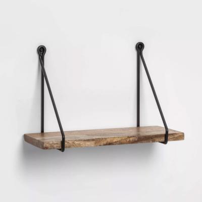 China Rustic Modern Black Metal Kitchen Wall Solid Wood Shelves for sale