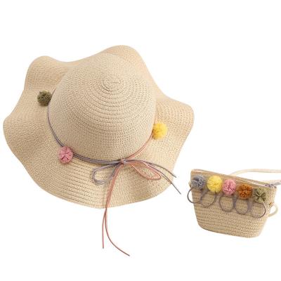 China Summer Girls Straw Hat Sunshade Sunshade Sunscreen Sunscreen Hairball Weave Small Bundle Female Sun Hat Comfortable Children\durable for sale