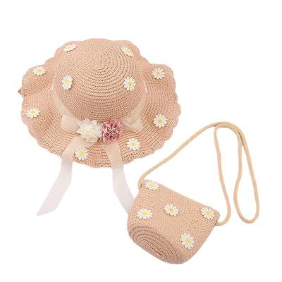 China Comfortable \durable small flower girls summer straw hat and sunshade hat bag sun hat bag children gardening protection for sale