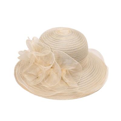 China New Women's Beige Breathable Organza Flower Hat Elegant High Quality Church Hat for sale