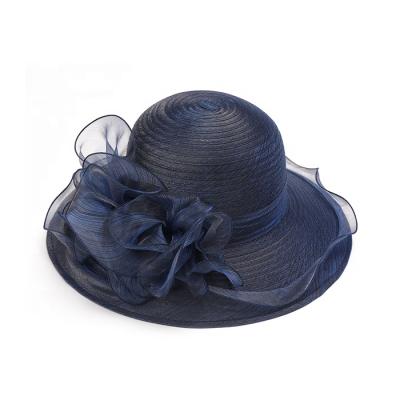 China Breathable Elegant High Quality Navy Lady Hat Flower Dress Organza Formal Hat for sale