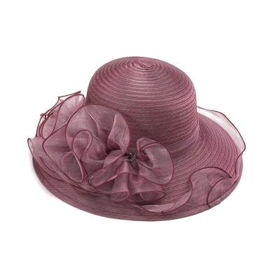 China Breathable High Quality Flowers Women's Banquet Dress Elegant Purple Organza Hat for sale