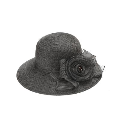 China News Basin Hat Women's Breathable Party Fashion Big Foldable Gray Flower Organza Hat for sale