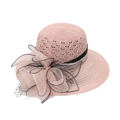 China Large Flower Organza Breathable Sunscreen Women's Pink Foldable Basin Sun Hat for sale