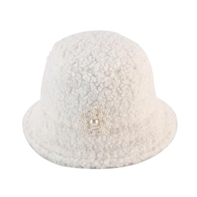 China JOINT Custom Soft Windproof Women's Winter Bucket Hat Artificial Wool White Warm Hat for sale