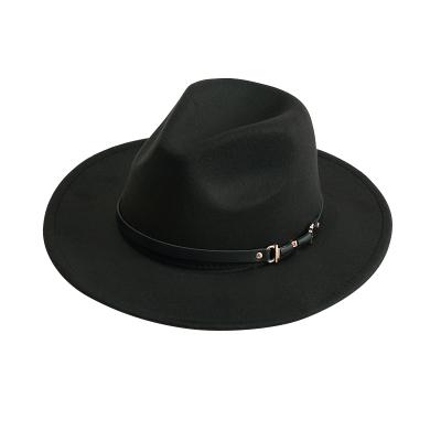 China Appropriate felt hat with accessories felt jazz hat men and women party choice color bright flat brim hat for sale