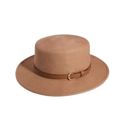 China Artificial flat brim tweed hat autumn and winter jazz wind Hepburn sheep hat comfortable hat flat surface for sale