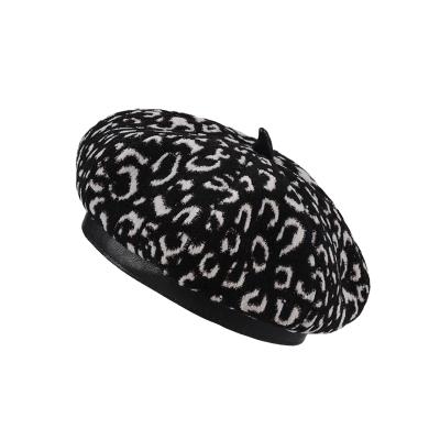 China Octagonal Berets Two Color Leopard Print Comfortable Winter Women's Warm Brimless Soft Hat for sale