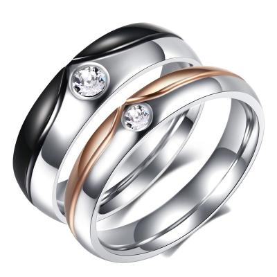 China CLASSIC Simple Inlaid Personality Couples Ring Stainless Steel Zirconium Pairs Ring Valentine's Day Gift for sale