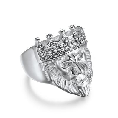 China CLASSIC Titanium Steel Plated 18K Gold Hiphop Ring With Diamonds Lion King Stainless Steel Men's Ring for sale