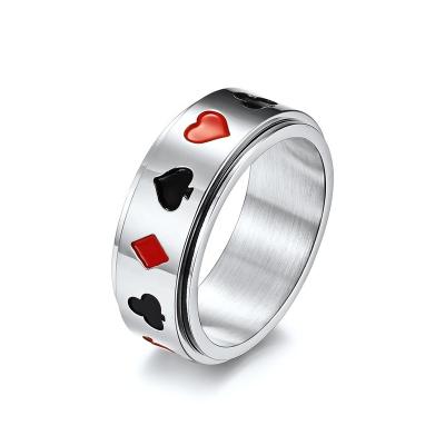 China CLASSIC Titanium Steel Ring Shovel Game Card Pattern Stainless Steel Rotating Ring For Women Men for sale