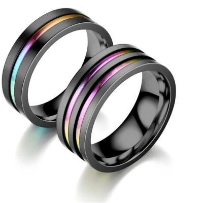 China New CLASSIC Titanium Steel Black Two Color Ring Fashion Stainless Steel Couples Ring For Women Men for sale