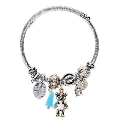 China FASHIONABLE Hot Selling Stainless Steel Cute Bear Bangle Crystal Pendant Bracelet For Women Couples Jewelry for sale