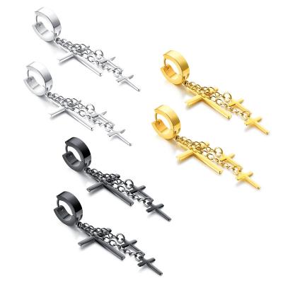 China TRENDY punk hip hop fashion wholesales earrings stainless steel cross earrings for men women jewelry for sale