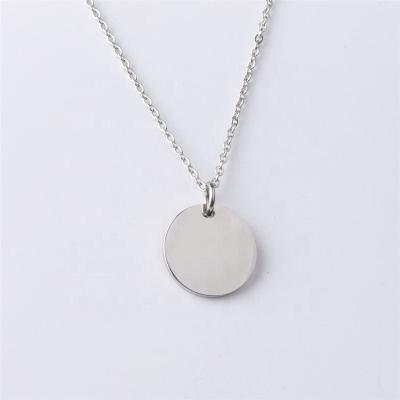 China TRENDY Mirror Shiny Stainless Steel Disc Pendant Round Disc Short Necklaces For Women Men for sale