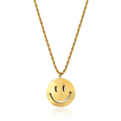 China TRENDY Simple 18K Gold Plated Stainless Steel Smiling Face Clavicle Chain Necklaces For Women Jewelry for sale