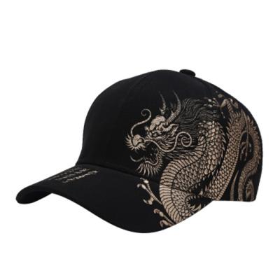 China COMMON Sports Cotton Men's Chinese Dragon Crane Pattern Adjustable Baseball Cap Breathable Hat for sale