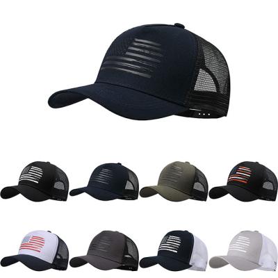 China JOINT Custom Fashionable Unisex American Flag Pattern Adjustable Outdoor Sports Mesh Trucker Hat for sale