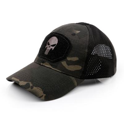 China New JOINT Trend Skull Men Cool Outdoor Sports Fitted Breathable Military Operator Mesh Trucker Hat for sale