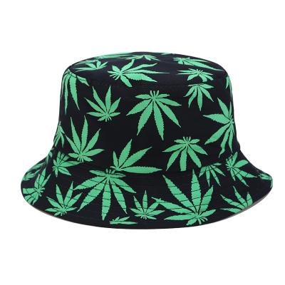 China Sun Protection 2021 New Style Casual Maple Leaf Printing Double Sided Wearing Outside Fisherman Hat for sale