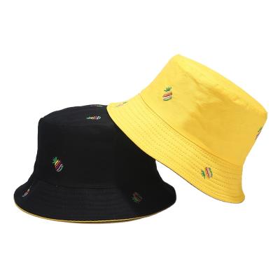 China 2021 New Style Fruit Character Pineapple Double Side Printing Outdoor Travel Couple Hip Hop Bucket Hats for sale