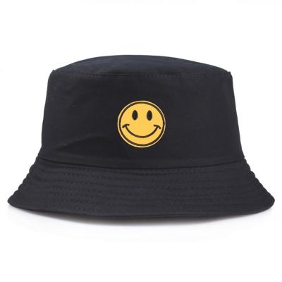 China Vintage Summer Flat Happy Women Men Black Character Face News Hip Hop Outdoor Travel Sports Bucket Hat for sale