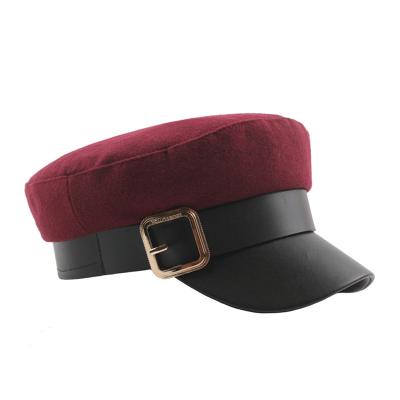 China Image Fashion PU Sailor Cap Women Adults Gold Iron Buckle Berets Military Custom Simple Simple Casual Hat for sale