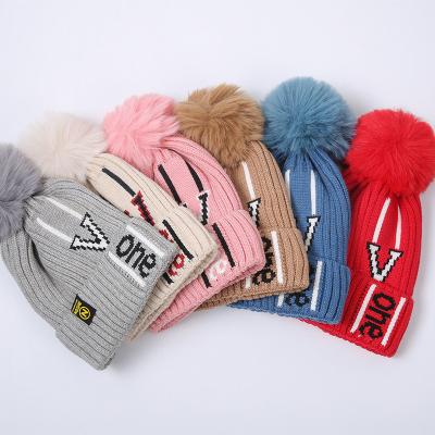 China Character Autumn Winter New Trendy Brand Casual Children Printing Plus Velvet Thick Knitted Wool Hat for sale