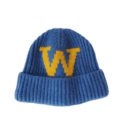 China Autumn Winter New Fashionable Trendy Character Warm Casual Kids Letter W Printed Knitted Hat for sale