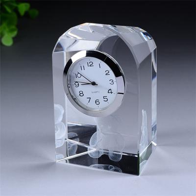 China China EXPO March Crystal Glass Clock Stand Clock 2022 With 3D Engraving Picture Glass Clock for sale