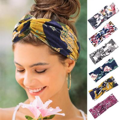 China Floral Hair Decoration Women Hairband Headband Prints Bowknot Knotted Hair Elastic Turban Girl Sports Hair Band Ribbon for sale