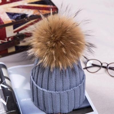 China breathable & waterproof breathable & Women's Winter Waterproof Fur Pom Pom Beanies Warm Pompom Hats Knitted Lady Fox Fur Ball Hats Women Kids Covers Casual Hat Cap for sale