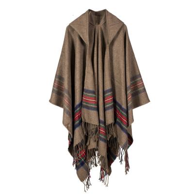 China Outdoor Women's Acrylic Jacquard Shawl Warmth Fashion Autumn Winter Cloak Tippet Hooded Poncho for sale