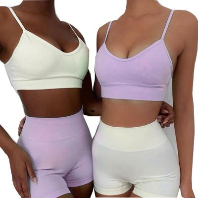 China Breathable Workout Women Workout Yoga Shorts Set Gym Yoga Cloth Yoga Short Pants High Waist Seamless Breathable Wholesale Shirts for sale