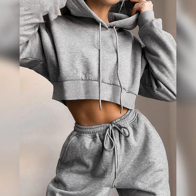 China Anti Wrinkle Anti Wrinkle Women Set Joggers Crop Hoodie Sets Autumn Winter Long Sleeve Casual Panta Top Two Piece Sporting Goods for sale