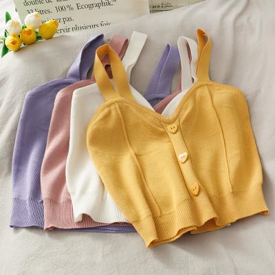 China QUICK DRY QUICK DRY Women Knitted Crop Tops With Buttons Strap Tank Top Summer Camis Solid Bustier Female Crop Tops for sale