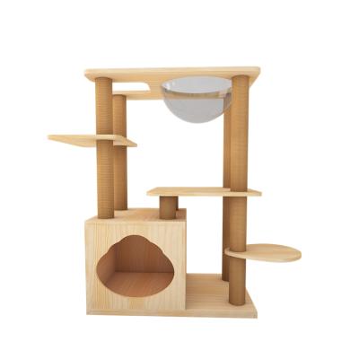 China Convenient Capsule Viable Cat Climbing Tree Increased Flexibility Cat Tree Wooden Pet Toy for sale