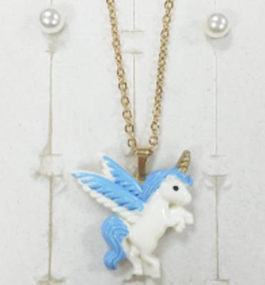 China CLASSIC Pop Kids Cartoon Ornament Set Multiple Colors Stereo Unicorn Flying Wings Pendant Necklace Pearl Earring Jewelry Set for sale