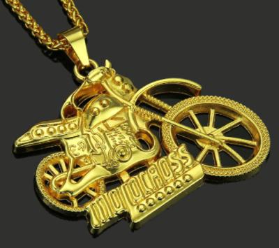 China European and American men's hip-hop punk gold shiny motorcycle accessories personality motorcycle pendant necklace CLASSIC for sale