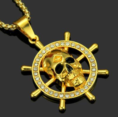 China European and American accessories CLASSIC Diamond Skull Rudder Pendant Necklace of hip-hop personality for sale